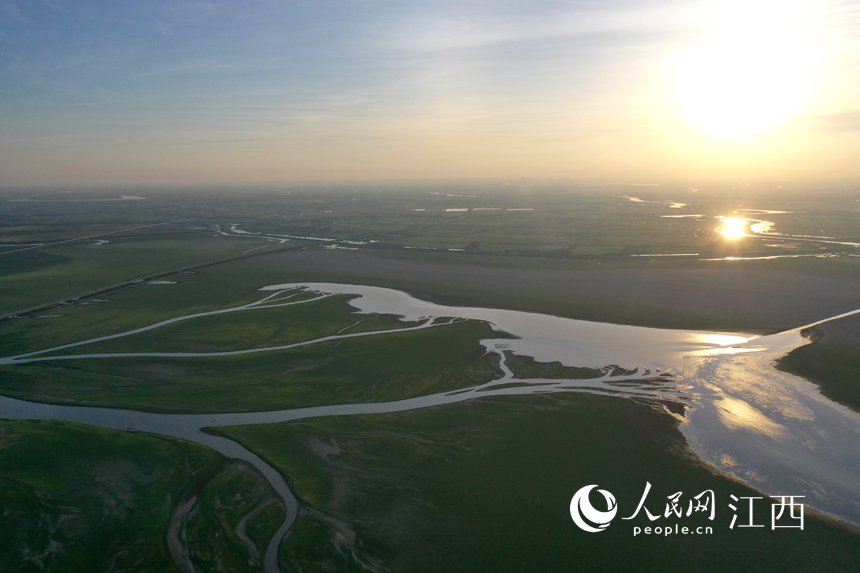航拍鄱陽湖核心湖區金溪湖干旱實況。 人民網 時雨攝