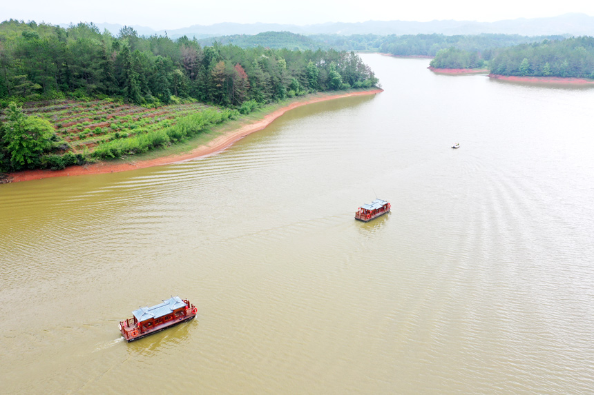 畫舫和快艇載著游客“游山玩水”。人民網記者 時雨攝
