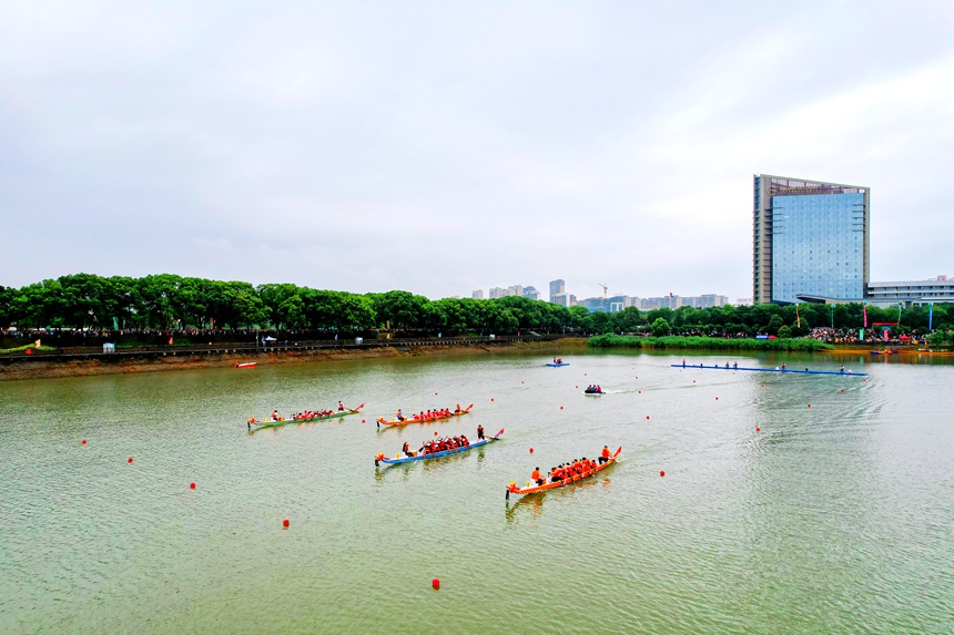 ?龍舟隊在水面競渡。宋燕燕攝?