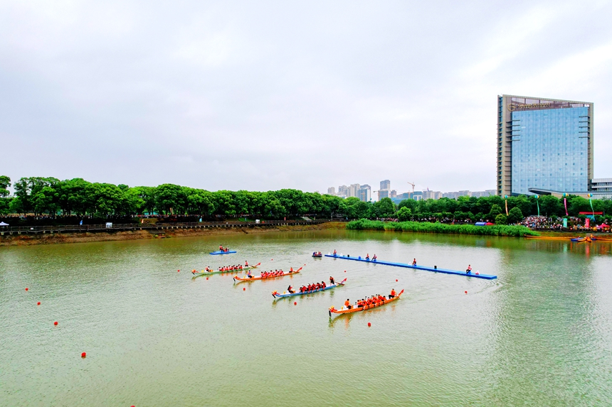 ?龍舟隊在水面競渡。宋燕燕攝?