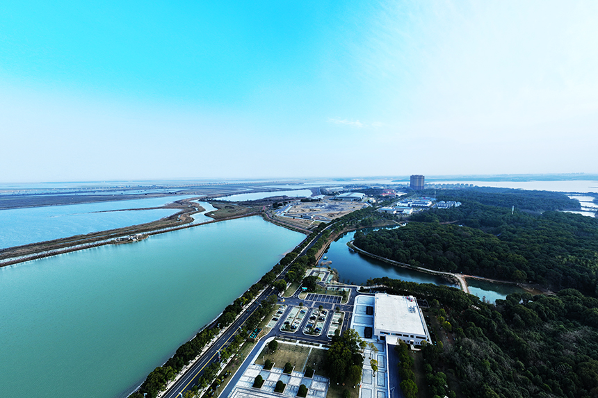 航拍共青城市城區一角。潘成攝