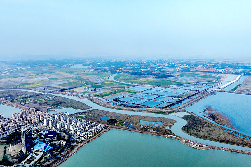 航拍共青城市城區一角。潘成攝