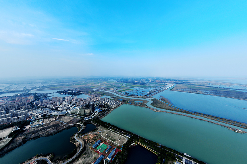 航拍共青城市城區一角。潘成攝