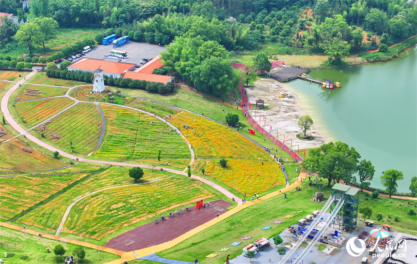 宜春市宜豐縣黃墾鎮炎嶺村鄉村旅游點，許多游客前來游玩、拍照，感受體驗初夏時節的山水田園生態風光之美。人民網 朱海鵬攝