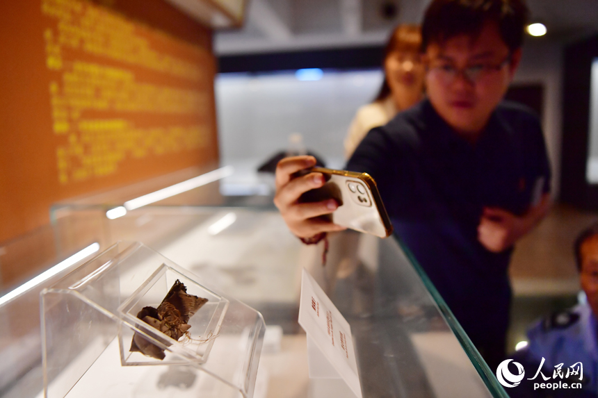 德安縣博物館內，游客正在拍攝展柜里的“南宋粽子”。人民網記者 時雨攝