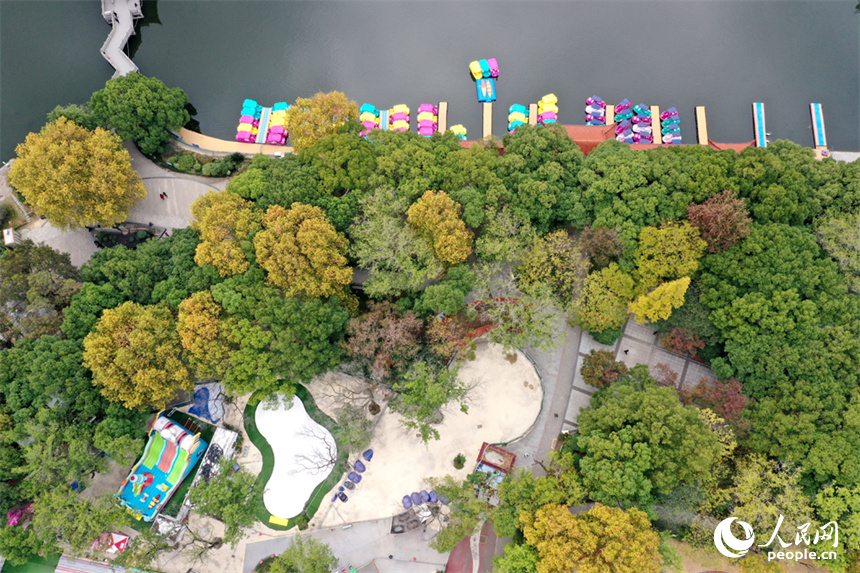 21日拍攝的南昌八一公園水清岸綠，市民和游客正在公園里休閑。人民網記者 時雨攝