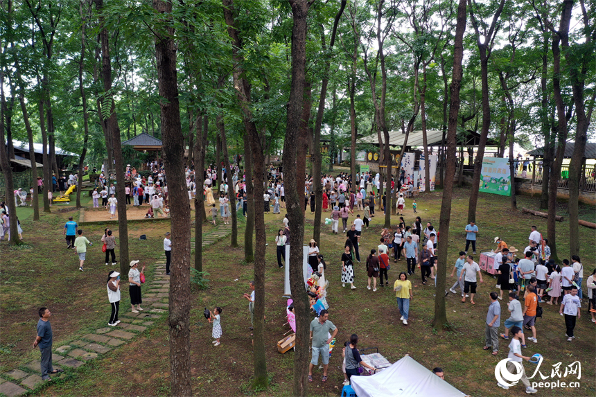 觀山鎮依托天然林地優勢，精心策劃了鄉村游園活動，吸引了眾多游客前來體驗森林野趣。人民網記者 時雨攝