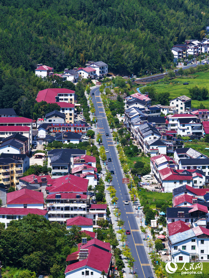 靖安縣三坪村、九仙村一帶，民居、公路、田園、溪流在群山的掩映下美如畫卷。人民網記者 毛思遠攝