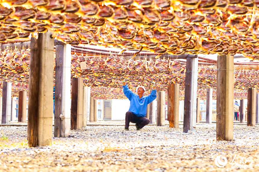 贛州市大余縣南安鎮的一處南安板鴨生產基地，工人正在晾曬板鴨。人民網 朱海鵬攝